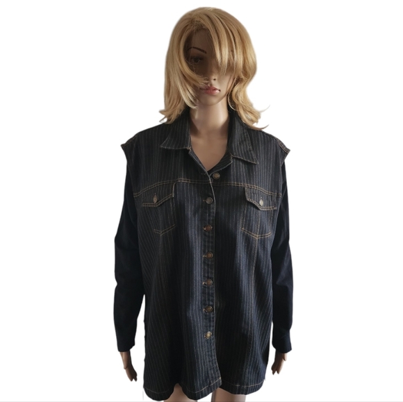 Juste pour moi black striped sleeveless jeans vest, plus size 2X - Picture 1 of 12